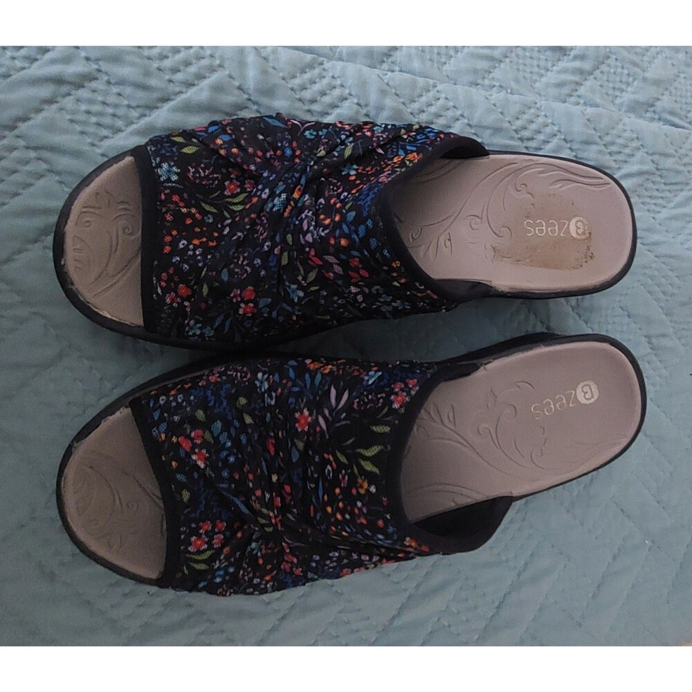 BZees "Smile" Washable Slide Wedge Sandals  Women Size 8.5,comfort